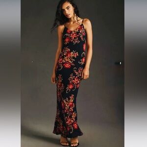 Reformation Parma Maxi Slip Floral Black chiffon Dress, Size M